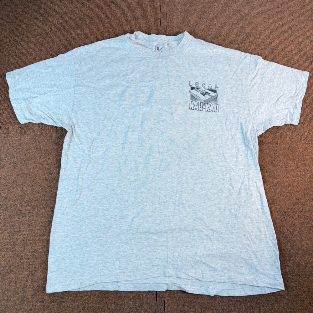 Hanes Heavyweight Cow-Lua Graphic T-Shirt Mens XL Gray Local Kau-Kau Hawaii USA